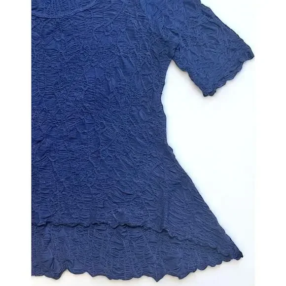 Sno Skins Dreamcatcher Crinkle Top Blouse Sz Large Scoop Neck Blue Soft Stretch - Picture 5 of 8